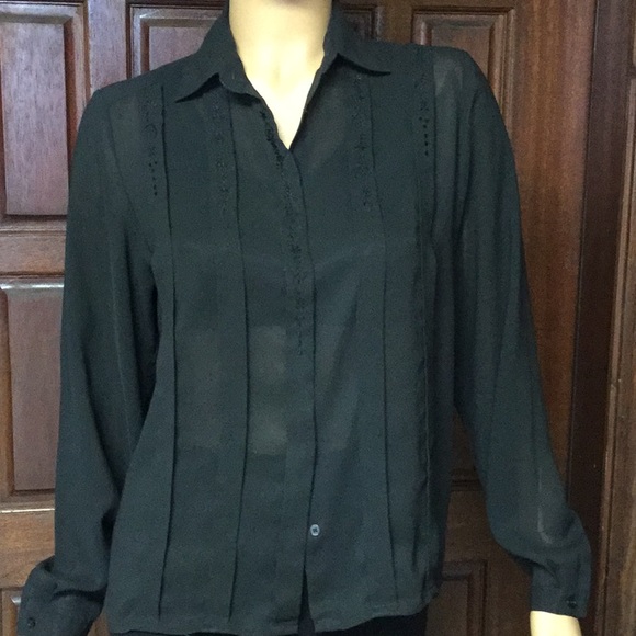 Susan Hutton Black Long Sleeve Sheer Blouse - Picture 1 of 4